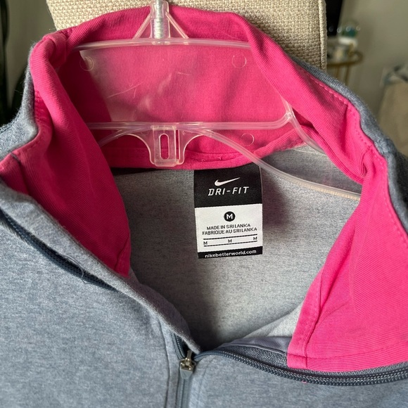 Gently Used Nike Dri-Fit Long Sleeve Pink and Gray Zip Jacket with Pockets, M - Picture 2 of 5